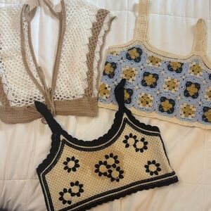 Handmade Crochet Crop Tops - Beige, Blue, and Cream